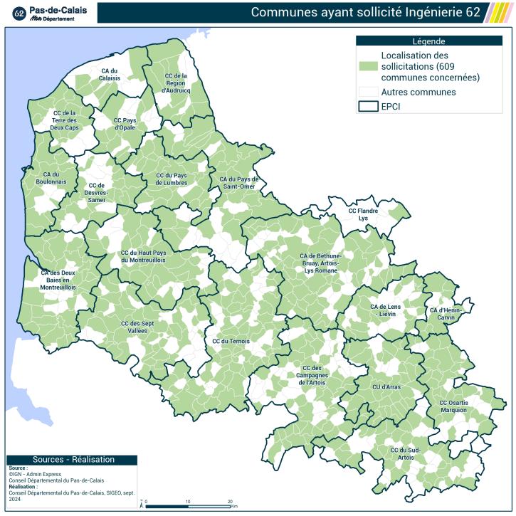 Communes ayant sollicitées Ingénierie62